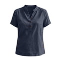 thumbnail image 6 of Admvng Women's Tops V Neck Side Slit Short Sleeve Breathable Casual Basic Button Shirts, 6 of 7