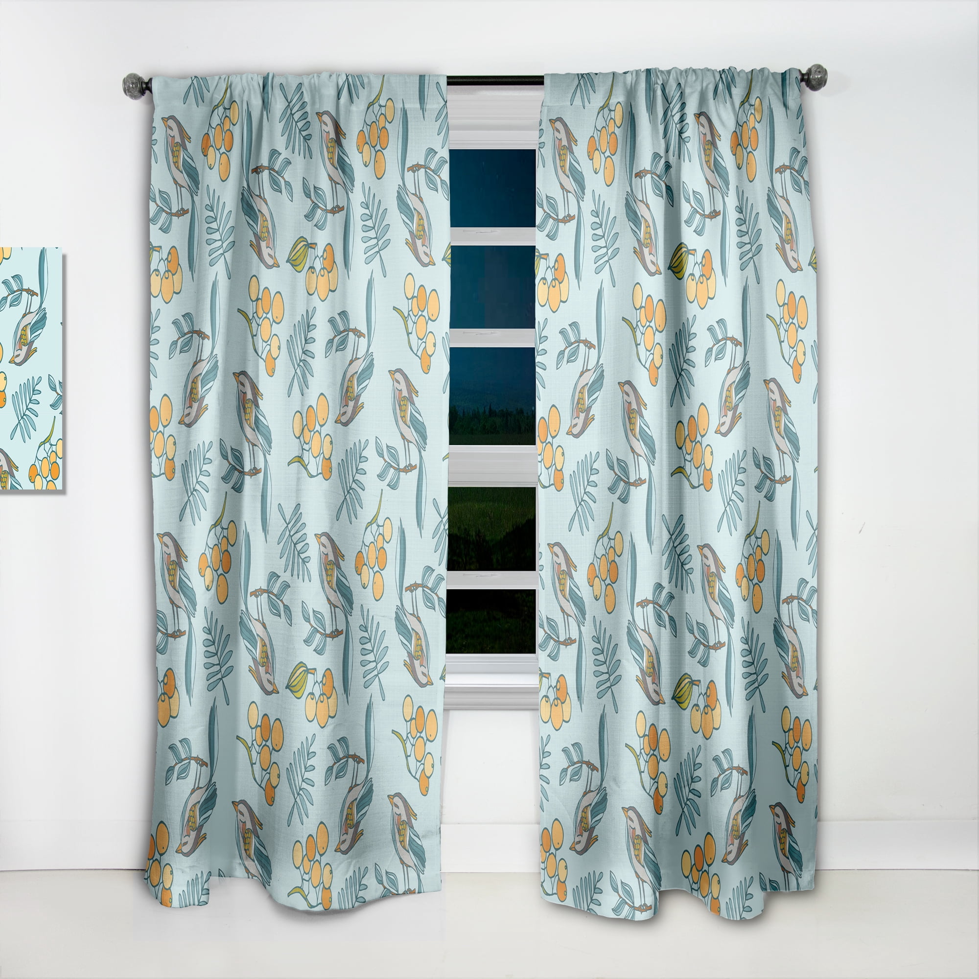 Designart 'Decorative With Berries and Birds' Modern Curtain Panel