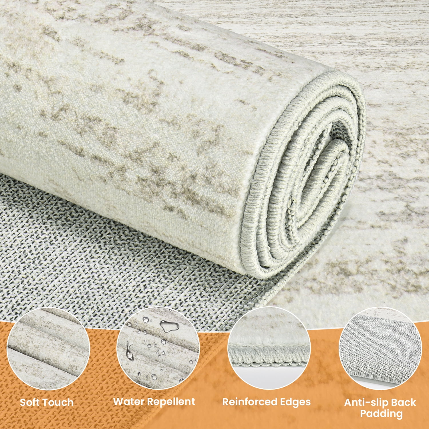 Area Rugs for Living Room, Homasen 6'x9' Washable Non-slip Indoor Non-slip Rug Neutral Boho Beige, Soft Low Pile Stain Resistant Carpet for Bedroom Dining Room