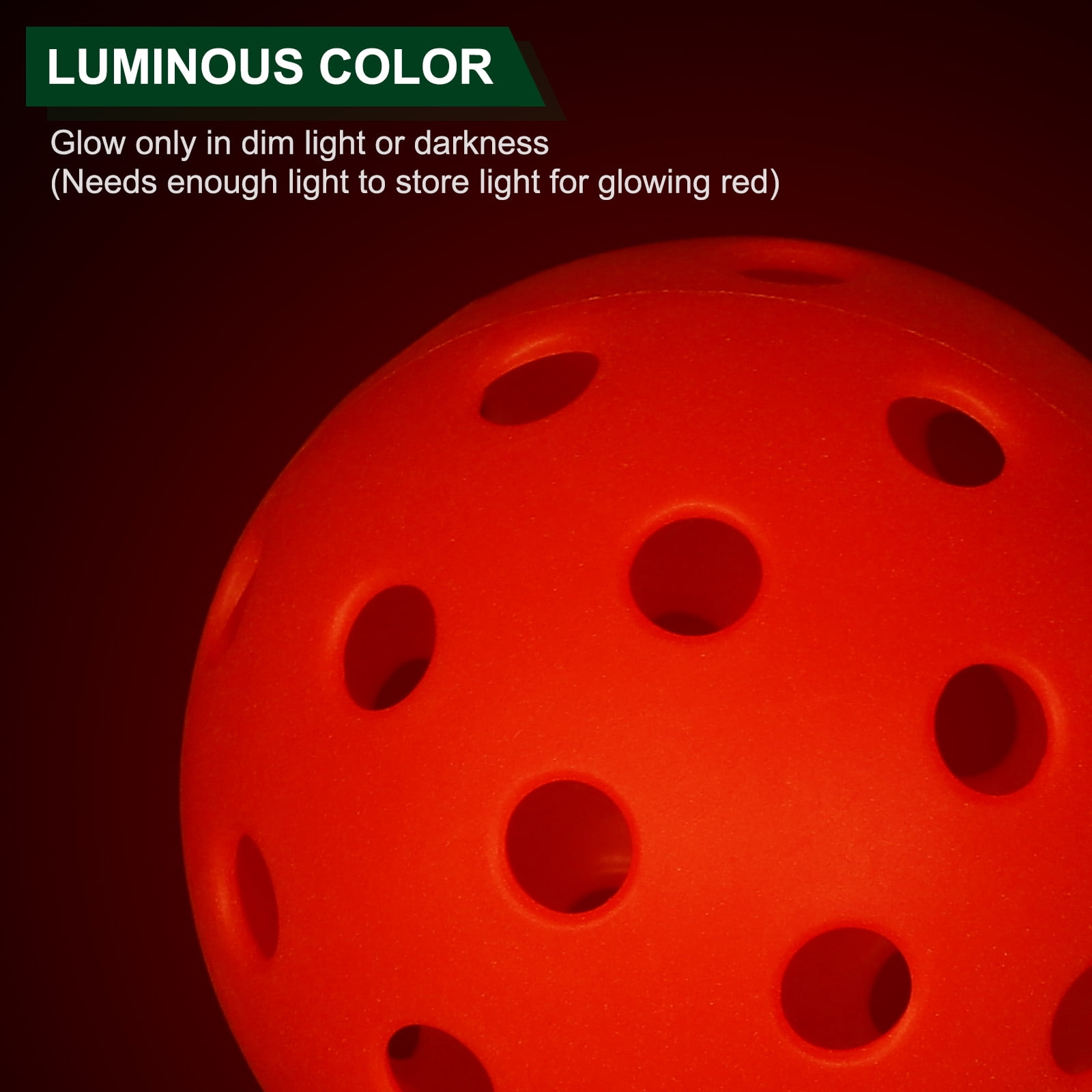 Luminous Pickleball Balls 40 Holes Glow in the Dark Pickleball Balls with Mesh Bag Red, 6 Pack