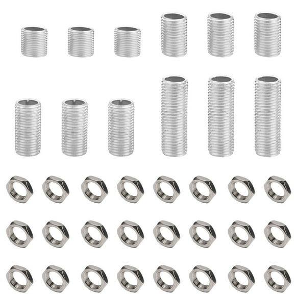 M10 Embouts en 2-5cm & Écrous Plaqués Zinc Ensemble de Raccords de Tuyau de Lampe 36 Pcs