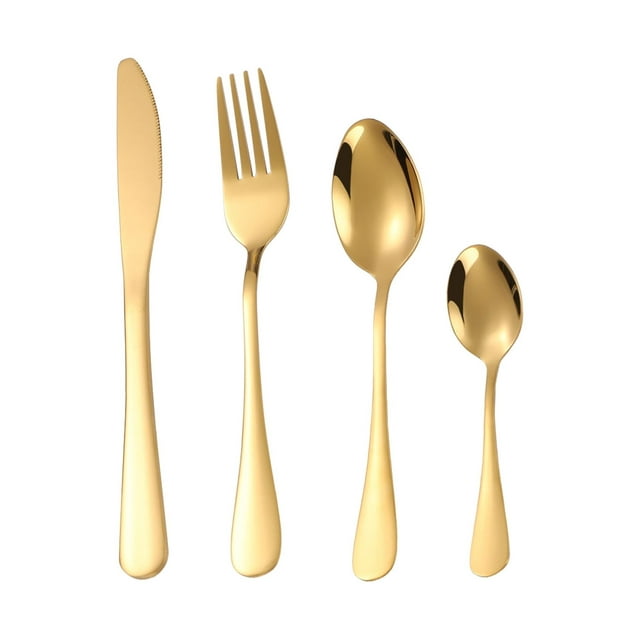 Zhuge 16 Piece Silverware Cutlery Set, Silverware Flatware Set for 4, Stainless Steel Cutlery Tableware Set, Kitchen Utensils for Home Restaurant Party,Gold