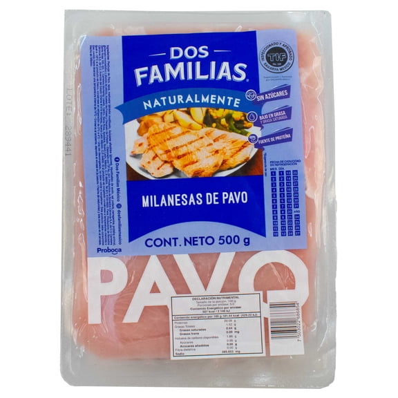 Milanesas de Pechuga de Pavo Dos Familias Congelada Natural 500 g