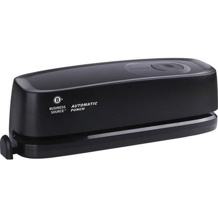 Business Source Electric Hole Punch 3 Punch Head(s) - 10 Sheet Capacity - 9/32" Punch Size - 2.6" x 11.9" x 3.2" - Black