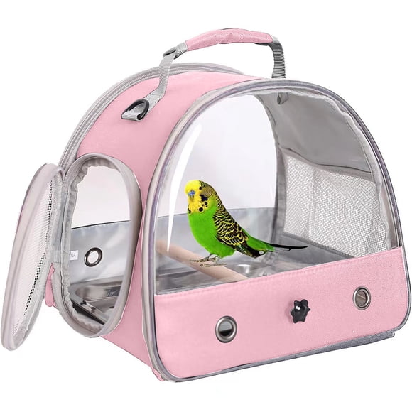 Bird Travel Carrier, Portable Small Bird Parrot Parakeet Carrier with Standing Perch and Stainless Steel Tray, Side Access Window Collapsible