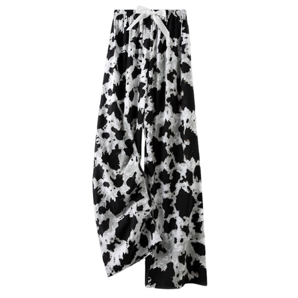 Pantalones de Piernas Anchas Casuales para Mujeres Impresión de Moda Pantalones de Longitud Completa Elásticos Regulares para Uso Casual