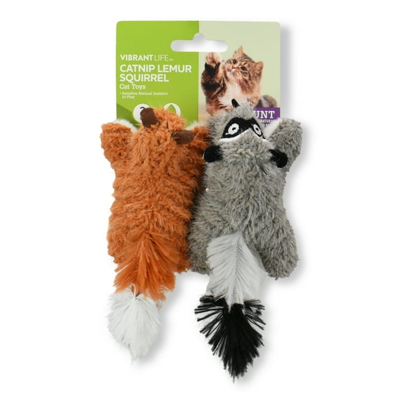 Vibrant Life Lemur and Squirrel Plush Multicolor Cat Toy, Crinkle and Catnip, 2 Pack