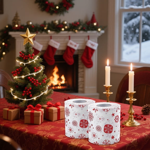 KOYPTL Christmas Toilet Paper,2 Rolls Xmas Tree Snowflakes Tissue Napkin Disposable Toilet Paper Colored Merry Christmas Pattern Toilet Paper,Xmas Novelty Toilet Tissue for Bathroom Decor