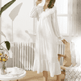 thumbnail image 2 of Defitshape Women's Victorian Nightgown Lounge Sleep Dress Long Sleeve Vintage V Neck Ruffle Lace White Medium, 2 of 5