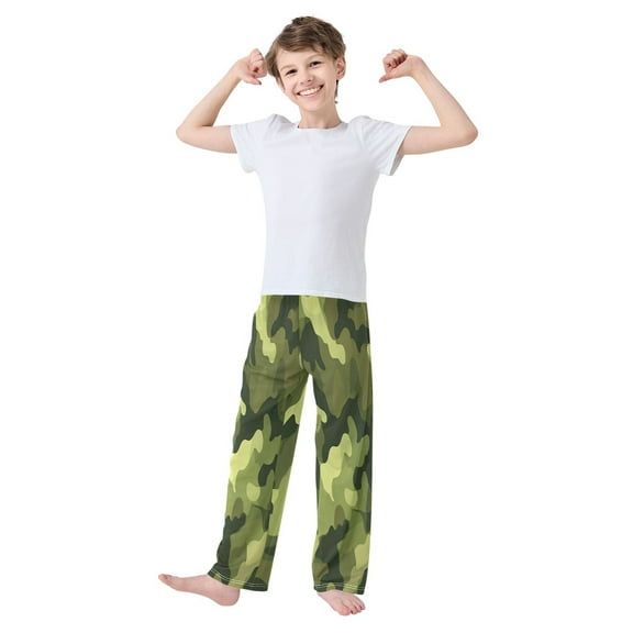 Iauyy Boys Pajama Pants for Boys-Cotton-Like Modal PJ Bottoms for Kids-Relaxed Fit-Soft Sleep Pants in Sizes 6Y-14Y (S-XL),The Plain Pattern Of Camouflage