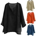 thumbnail image 1 of Men Casual Summer Solid Color Long Sleeve V Neck Slitting Hem Loose T-shirt Top, 1 of 8