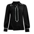 thumbnail image 3 of Aihuaihua Women's Tie Neck Elegant Blouse Dressy Casual Collared Long Sleeve Work Top Lightweight Business Office Shirts Black L, 3 of 4