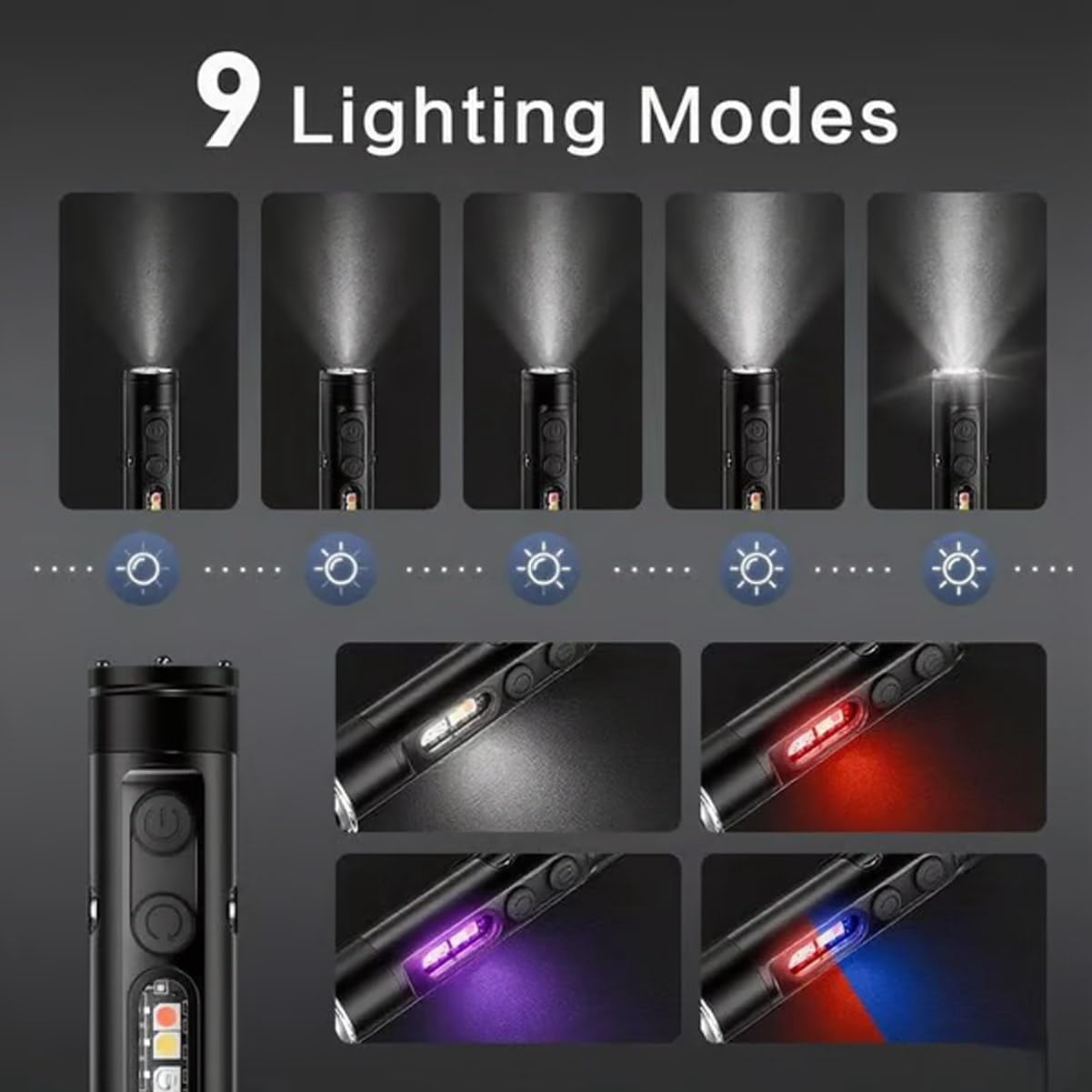 Pocket Rechargeable Edc Flashlight: Mini Keychain Light with Fire Starter & Window Breaker, Mini Light with Fire Starter, Magnetic Emergency Bright Keychain Flashlight for Camping, Hiking(Silver)