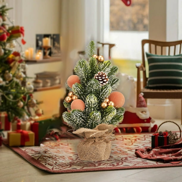 Uuiauoio Mini Christmas Tree Ornament, Small Artificial Tree for Desk, Living Room and Bedroom Decor, Festive Scene Setting with Branches and Decorations,Christmas Decoration Scene Setting