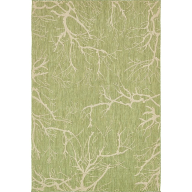 Unique Loom Botanical Collection Abstract Pictorial Transitional Indoor and Outdoor Flatweave Area Rug, 6 x 9 Feet, Light Green/Beige
