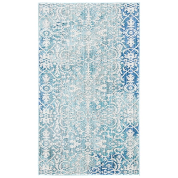 SAFAVIEH Mystique Hayleigh Floral Polyester Area Rug, Blue/Ivory, 3' x 5'