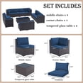 thumbnail image 3 of Gotland Outdoor Patio Furniture Set 14 Pieces Sectional Rattan Sofa Set PE Rattan Wicker Patio Conversation Set with Seat Cushions and Tempered Glass Table,navy blue, 3 of 7