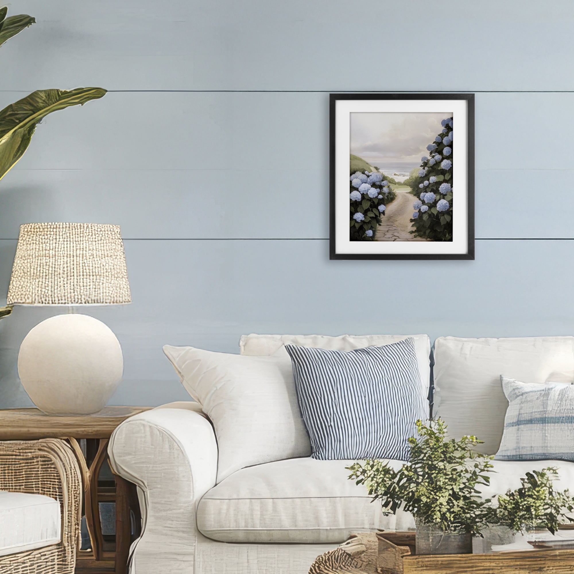 Stupell Industries Coastal Hydrangea Pathway Black Framed Print Under Glass, design by Sisi and Seb