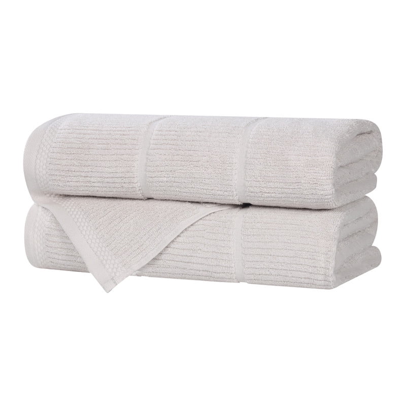 Superior Milo 2 Piece Smart Twist Cotton Bath Towels, Medium Weight Ribbed Design Towels, Silver