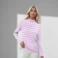 thumbnail image 4 of Women's Striped Long Sleeve T-Shirts Casual Crewneck Soft Stretchy Top Classic Fit for Daily Wear Lightweight Comfort Outfits ,Pink 2XL, 4 of 5