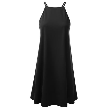 - Doublju Women's Square Neck Halter Neck Swing Dress BLACK S