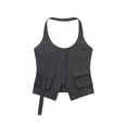 thumbnail image 4 of HH TRAF - Camiseta sin mangas de verano para mujer, estilo halter, sin espalda, ajustada, lisa, sin mangas, sexy, con cremallera, informal, 4 of 5