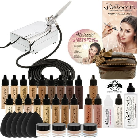 Belloccio Professional AIRBRUSH COSMETIC MAKEUP SYSTEM 17 Foundation Shades (Best Airbrush Foundation Brush)