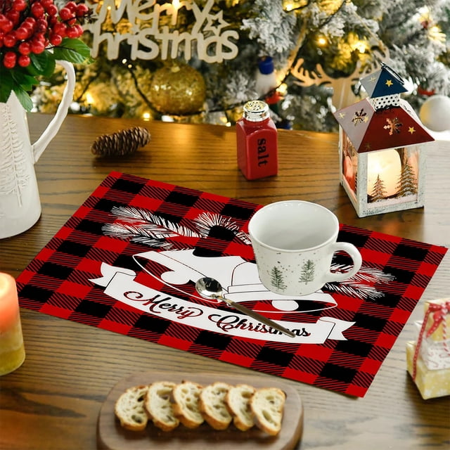 Western Style Holiday Placemats | Christmas Table Decor | Non-Slip Heat Insulating Linen Placemat for Dining Table | Waterproof & Greaseproof