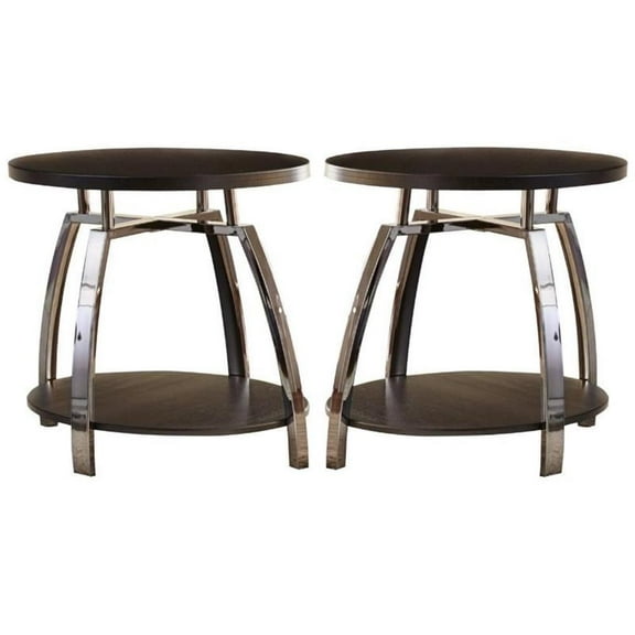 Home Square Round End Table in Black Nickel - Set of 2