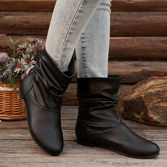 JUSLIO Boots for Women,Ankle Boots Fashion Casual Round Toe Comfort Solid Color Low Heels Womens Boots