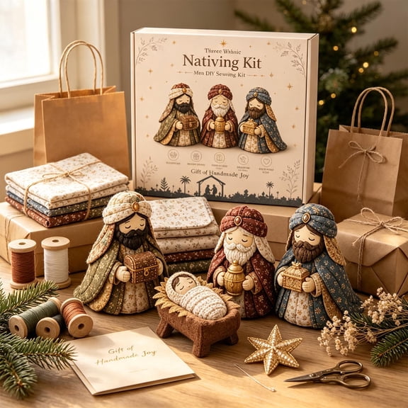 DIY Patchwork Nativity Scene Sewing Kit Christmas Decorations Christmas Fabric Patchwork Set, Religious Nativity Scene Sewing Set Fabric Stitching Kits for Christmas Home Decor Creative Craft Lovers