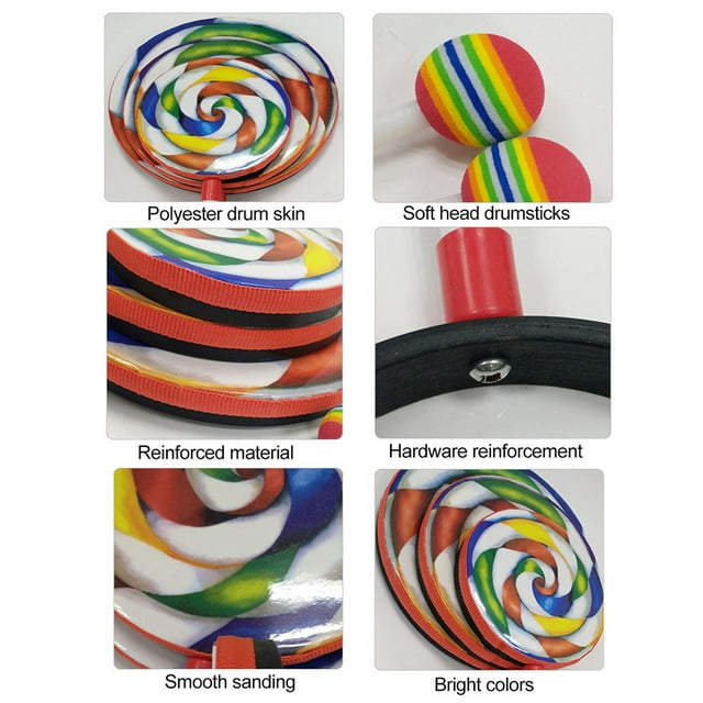 Lindo tambor en forma de piruleta con mazo de Color arcoíris instrumentos de ritmo musical niños bebés niños jugando juguete para regalo