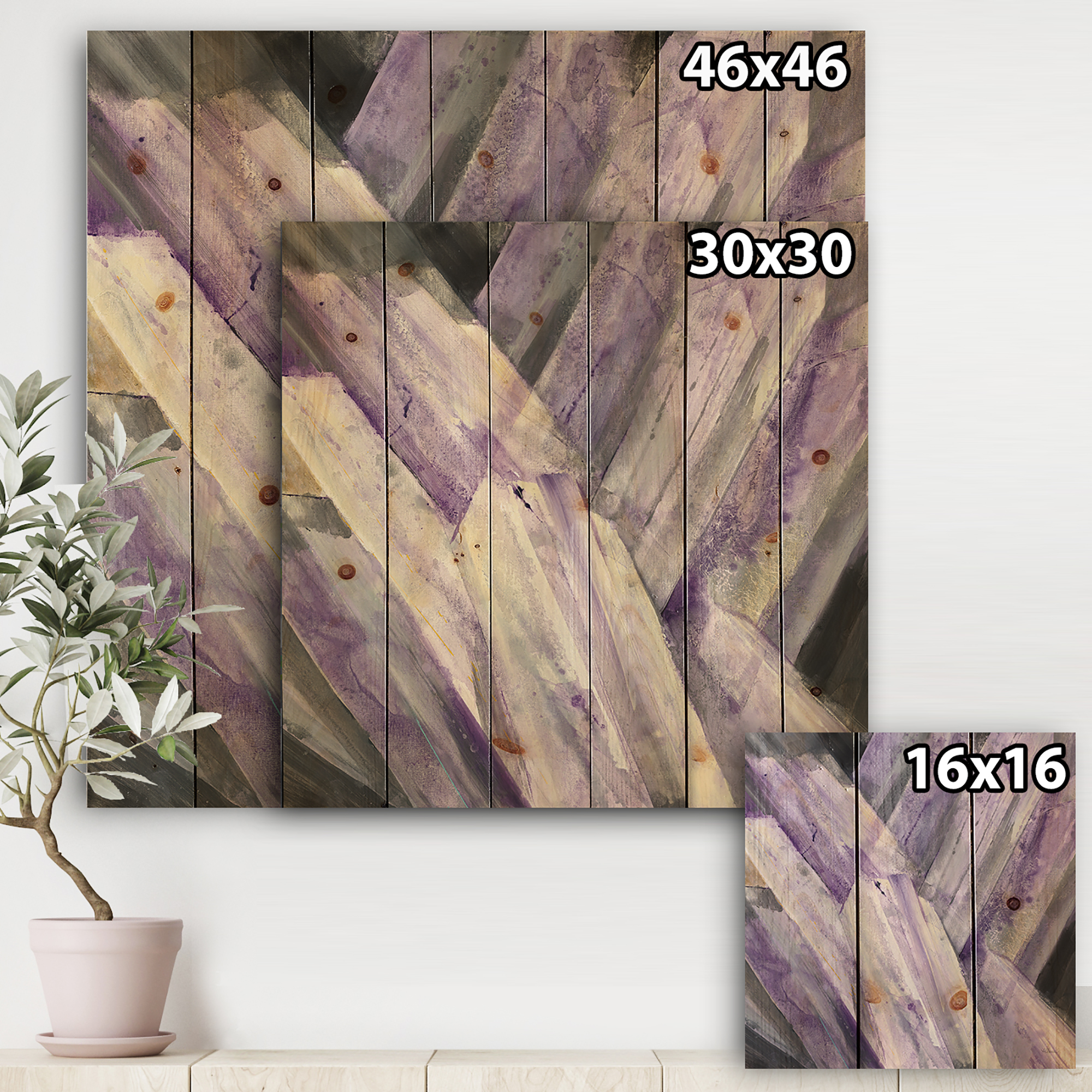 Designart 'Purple Glacier Geometric' Modern Farmhouse Print on Natural Pine Wood