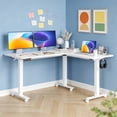 thumbnail image 4 of INNOVAR L Shaped Standing Rolling Desk - 63x55 inch Adjustable Height Electric Dual Motor Corner Desk - Large Home Office Sit to Stand up Computer Desk for 2 People W/Preset Memories, White, 4 of 16