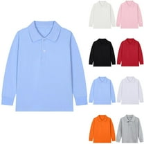 Jinhomg Boys Girls Long Sleeve Polo Shirt Casual Tennis Golf T-shirt Solid Color School Uniform Shirt Black 14 Years