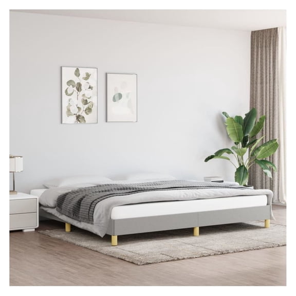 King Bed Frame Light Gray Fabric 76"x79.9", Modern Platform Bed with Plywood Slats, Durable Upholstered Bed for Bedroom Furniture