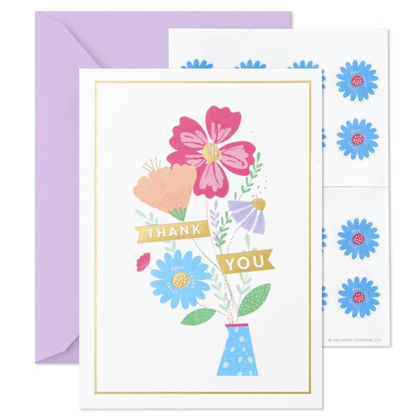 Hallmark Blank ThankYou Notes With Seals, Vase of Flowers, 12 ct