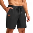 thumbnail image 2 of hoksml Men's Drawstring Elastic Waist Casual Shorts, Leather Patch Detail Relaxed Fit Walking Shorts for Summer Daily Vacation Wear, 2 of 8