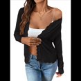 thumbnail image 3 of Suéter de Punto Tipo Cárdigan de Larga con Cuello en V y Botones para Mujer Negro L, 3 of 9