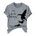 thumbnail image 4 of HCURIBAD T Shirts for Women, Graphic Tees Women's Halloween Witch Print Crew Neck T Shirt, Funny T-shirts, Womens Casual Tops, Sale Gray 3XL, 4 of 4