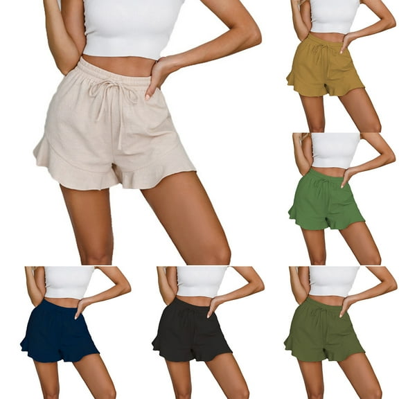 POROPL Women Shorts Elastic Waist Casual Ruffle Shorts