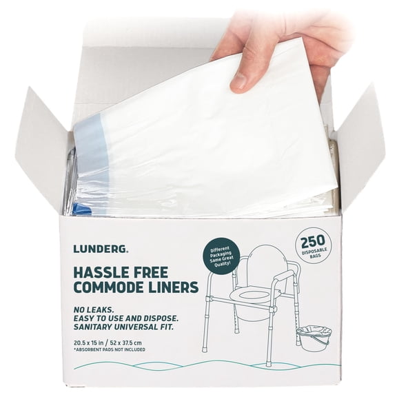 Lunderg Commode Liners - Value Pack 250 Count Universal Fit - Medical Grade Bedside Commode Liners Disposable for Adult Commode Chair, Portable Toilet Bags or Camping Toilet Bags
