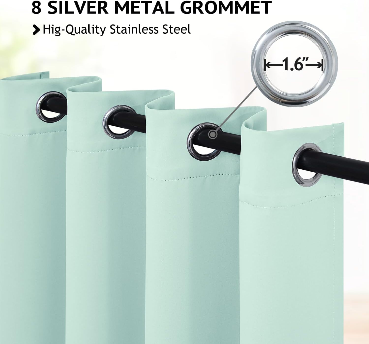 Grommet Blackout Room Darkening Aqua Curtains 96 inch Long, Thick Polyester Light Blocking Insulated Thermal Window Curtain Drapes for Bedroom/Living Room,2 Panels,52x96 inches