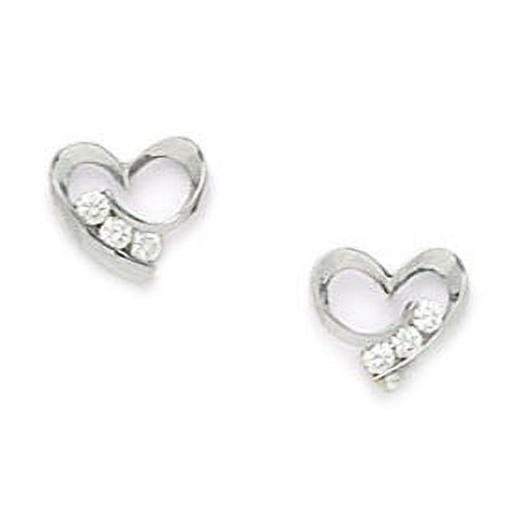 14k White Gold Cubic Zirconia Heart Screw-Back Earrings - Measures 7x8mm