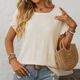 thumbnail image 5 of Tfken Summer T-Shirts For Women Solid Color Short Sleeve Crew Neck Tops Breathable Daily Wear Female Soft Shirts Beige, 5 of 6