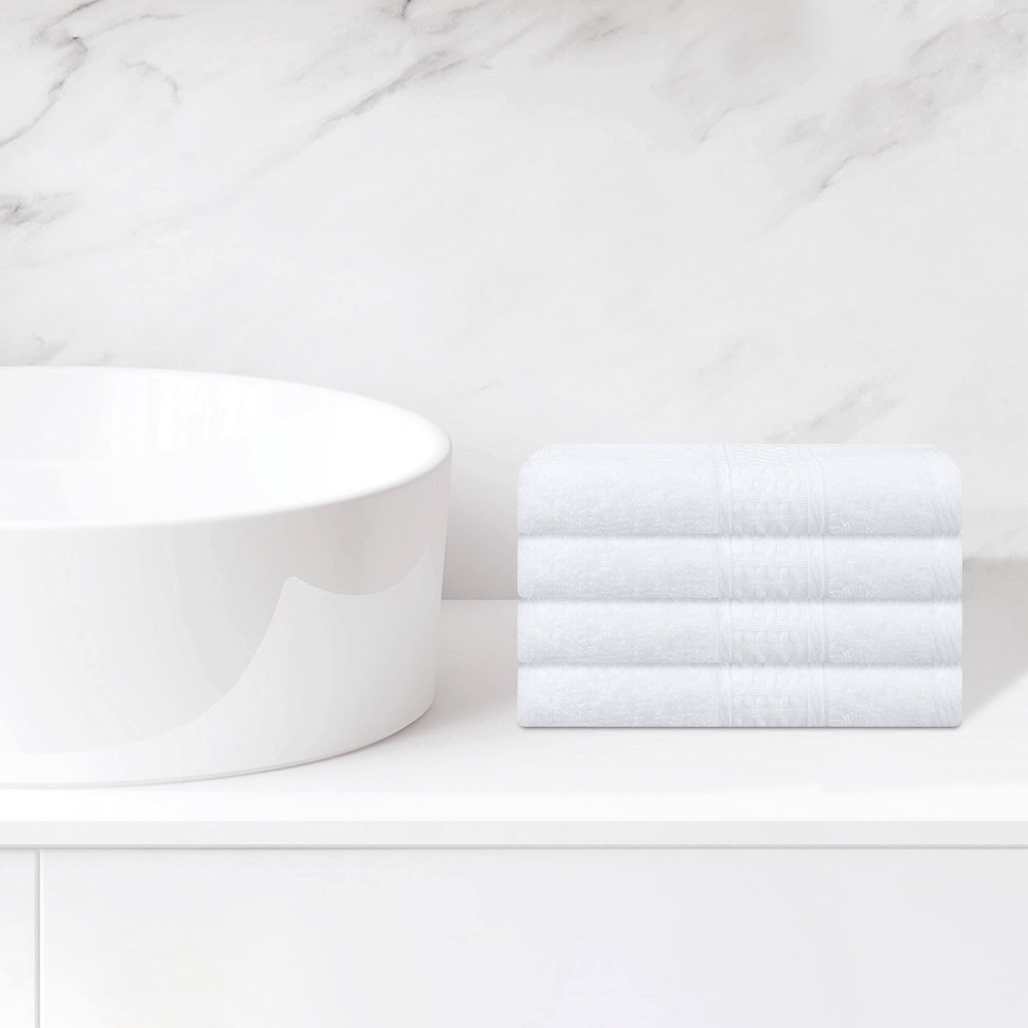 Unique Bargains Geometric Washcloths Set Cotton Bath Towels Low Lint White 4