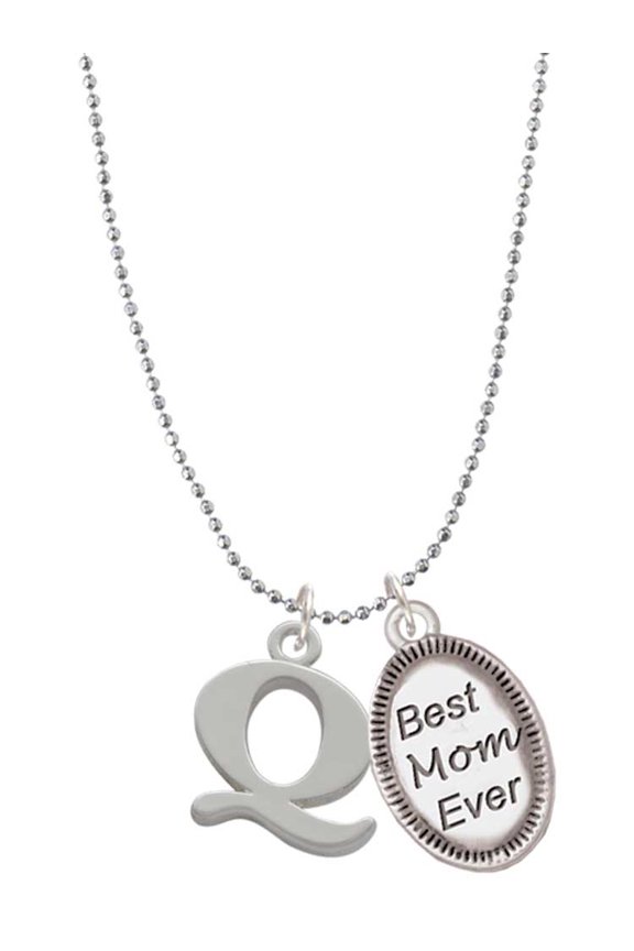 Silvertone Large Initial - Q - Best Mom Ever Charm Necklace