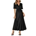 thumbnail image 5 of DHFJKG Womens Elegant Long Dress Short Sleeve Wrap V Neck Slim Fit Maxi Evening Gown For Banquet Party Versatile Dresses, 5 of 9