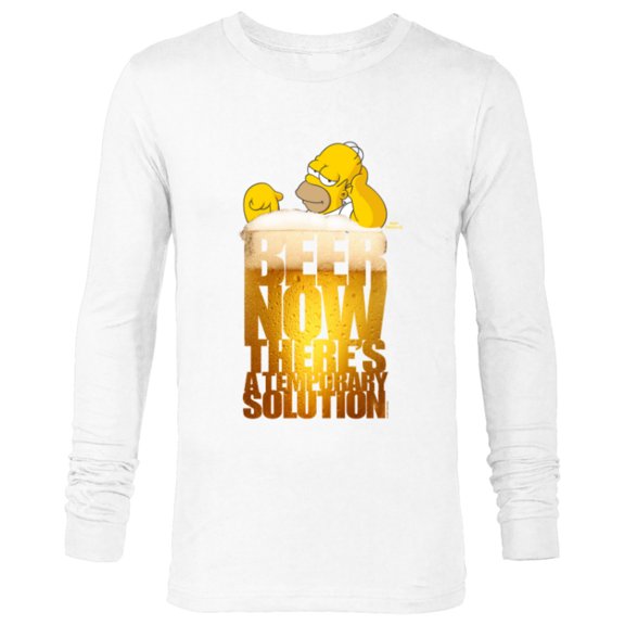 The Simpsons Homer Simpson Beer There’s a Temporary Solution - Long Sleeve T-Shirt for Men - Customized-White
