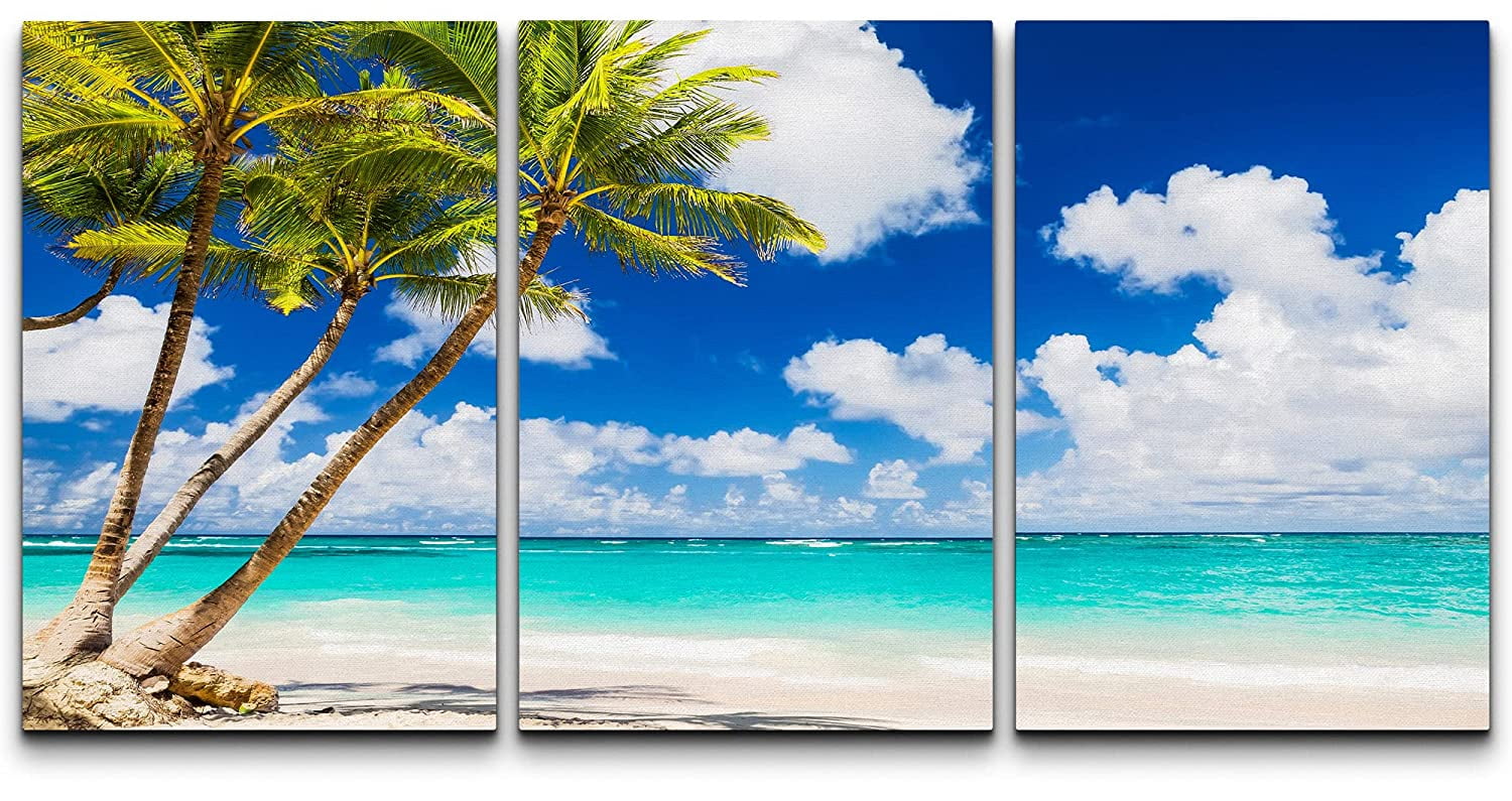 wall26 Canvas Print Wall Art Set Teal Ocean Beach Wave Tropical Island